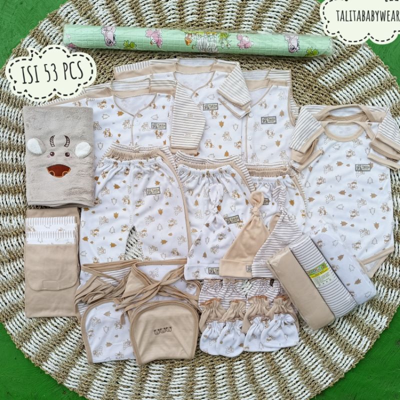 53 PCS Perlengkapan Baju Bayi Baru Lahir/Paket Komplit Terlengkap/Paket Brojol Baby Seri Coklat talitababywear