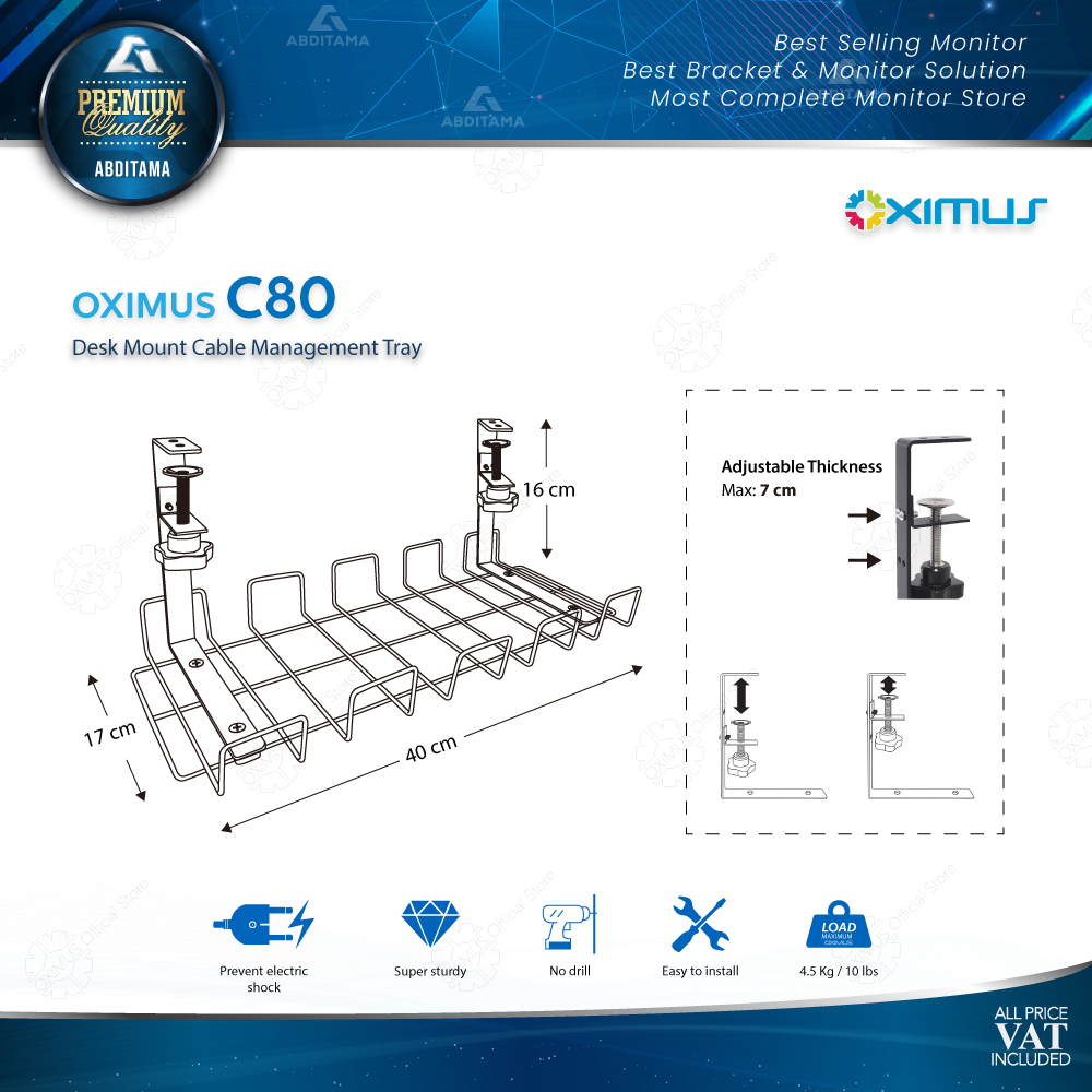 Desk Mount Cable Management Tray Oximus C80