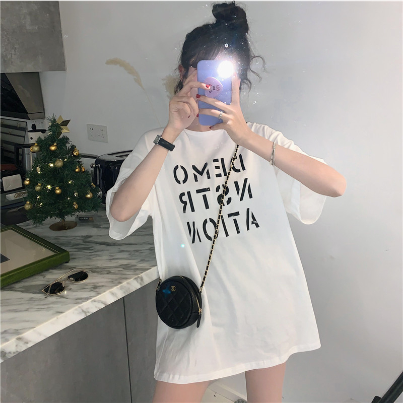 DF BJ394 Baju Atasan Oversize Lengan Pendek Kaos Motif Vintage Wanita Kekinian Fashion Korean