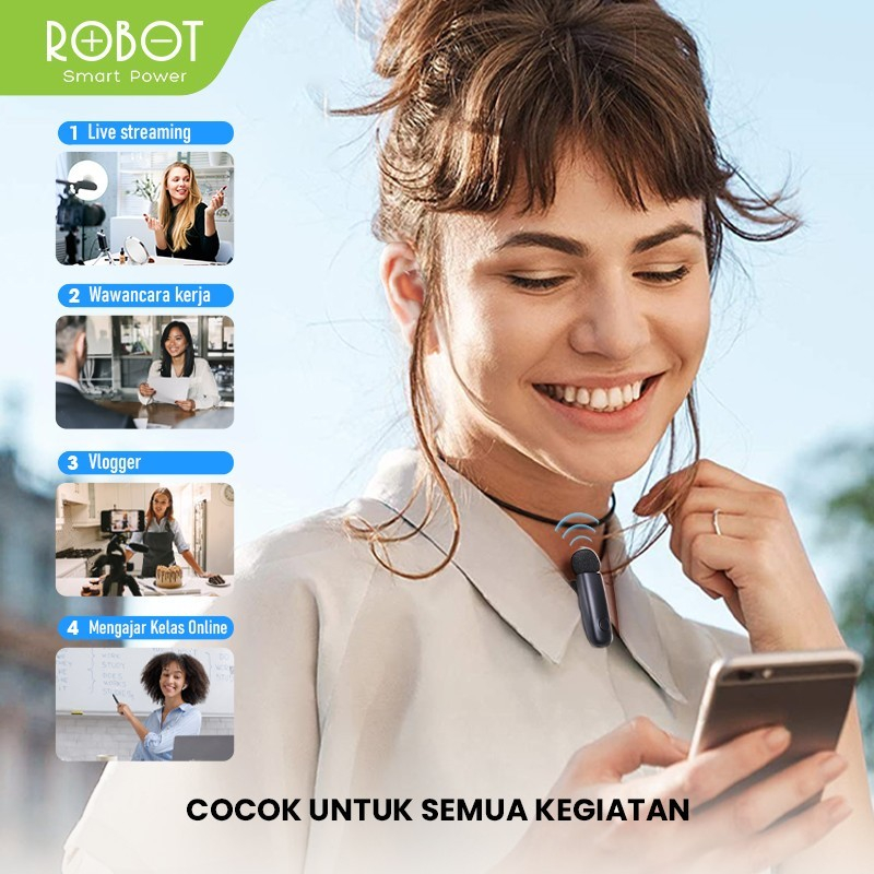 Robot RS20 Wireless Microphone Bluetooth 5.1 Clip On Jepit Type C