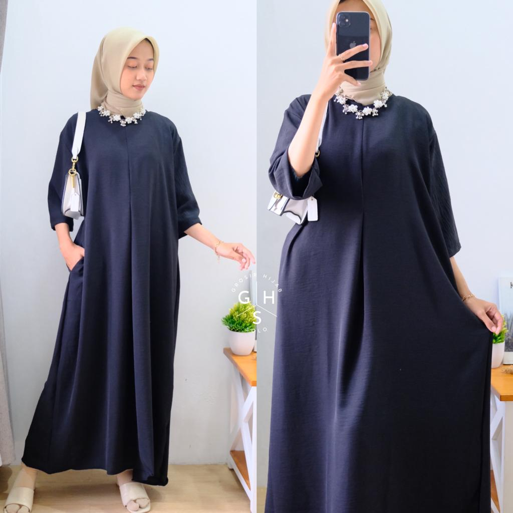 LUCY GAMIS MIDI DRESS POLOS OVERSIZE ATASAN WANITA BUSUI CRINCLE AIRFLOW PREMIUM (KJI)