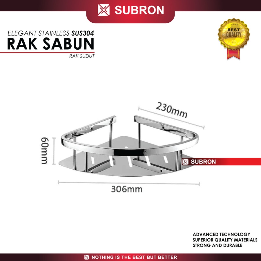 Rak Sabun Sudut Stainless 1 Susun Tempat Shampoo Dinding - SUBRON SUS304