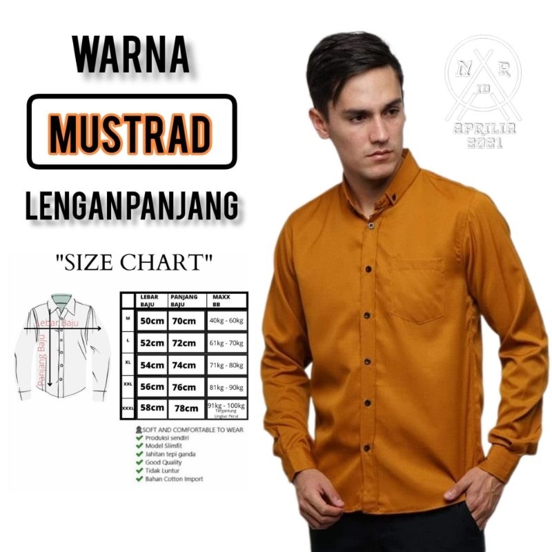 kemeja lengan panjang pria | kemeja Hem polos warna kuning mustrad | kuning kunyit slimfit kasual