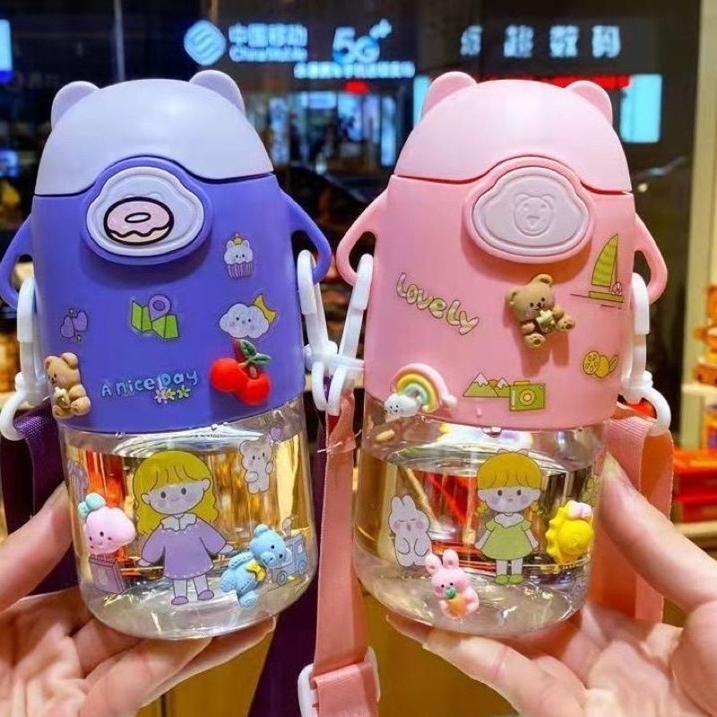 botol minum anak lucu botol pastel 600ml gratis stiker 2d dan 3d