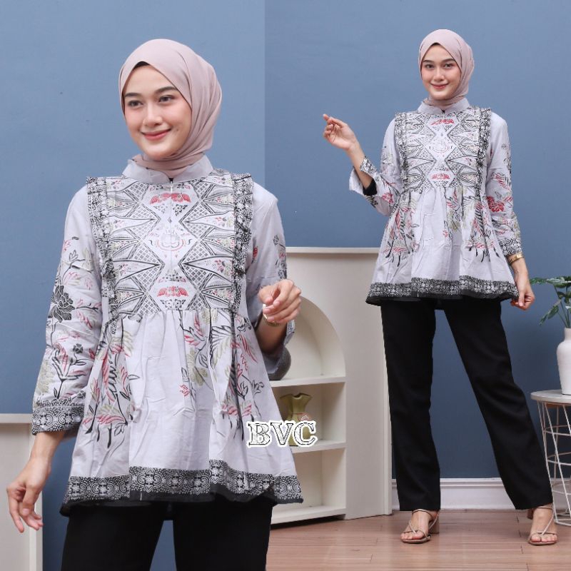 BLOUSE BATIK ATASAN BATIK WANITA Dolby Dolbi Dobby Tenun Sutra Tulis Halus Katun ATBM RISSA BATIK