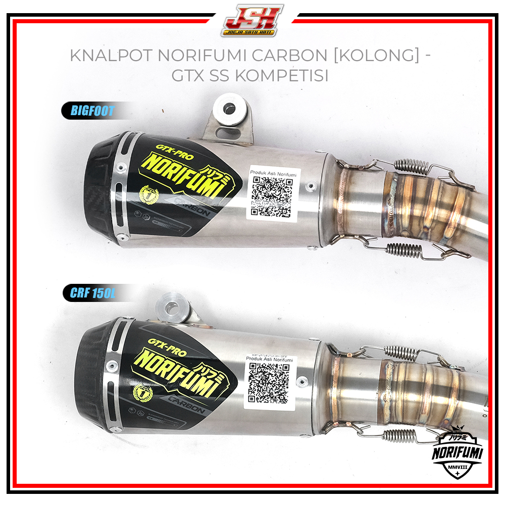 KNALPOT NORIFUMI KARBON GTX PRO CARBON KOLONG STAINLESS KOMPETISI CRF 150L  KLX 150 BOGFOOT DT NEW
