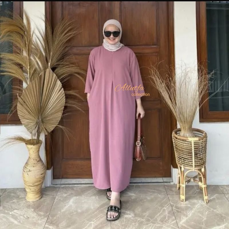 Gamis daster Crinkle Airflow polos panjang busui kekinian