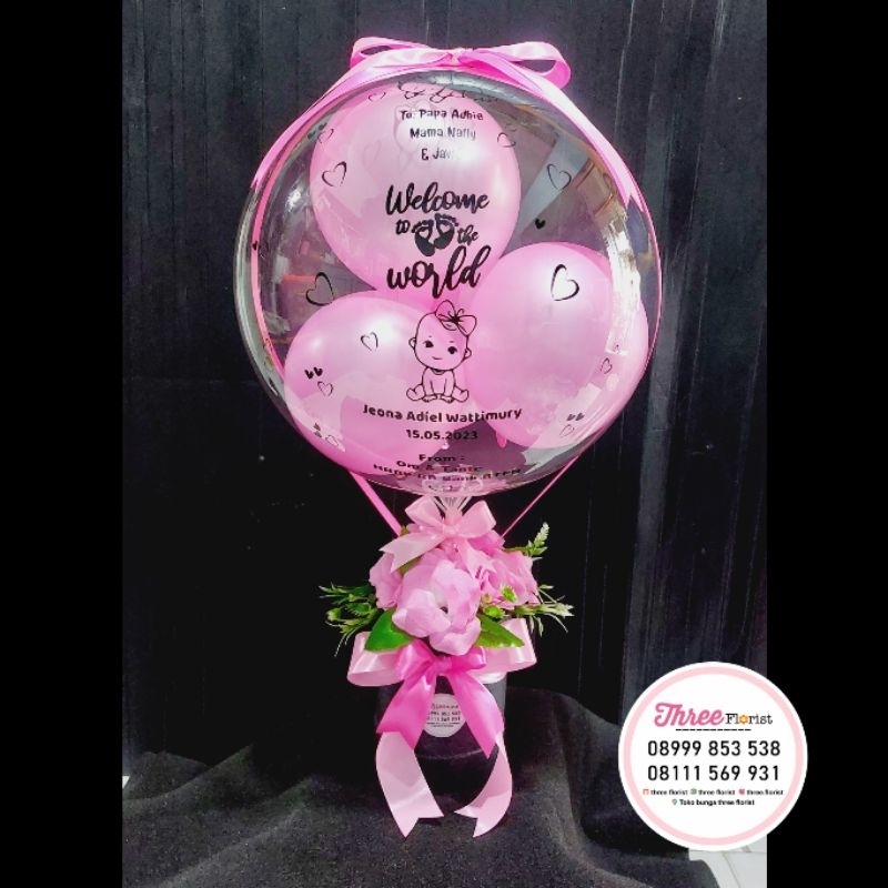 box bunga balon / box bunga balon gift lahiran / hadiah lahiran baby girls / gift ucapan