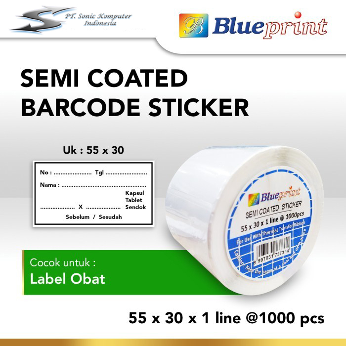 Sticker Barcode Semicoated 55 x 30 BLUEPRINT Stiker Label 55x30mm