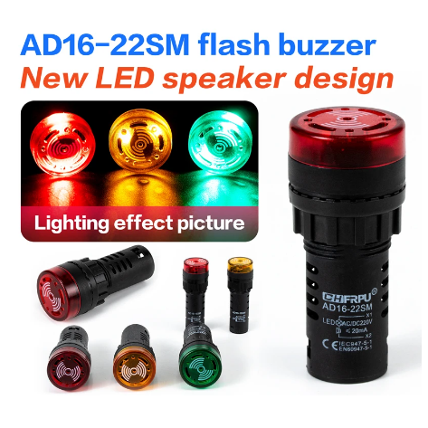 Light Signal Pilot Lamp Flash Buzzer Beeper Alarm 220v 22mm AD16 22SM