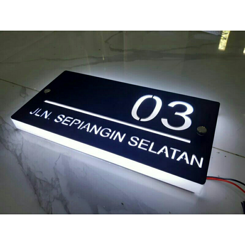 Nomor Rumah Akrilk LED Neon Box | Papan Nama Akrilik LED Neonbox | Papan Nama Akrilik Box