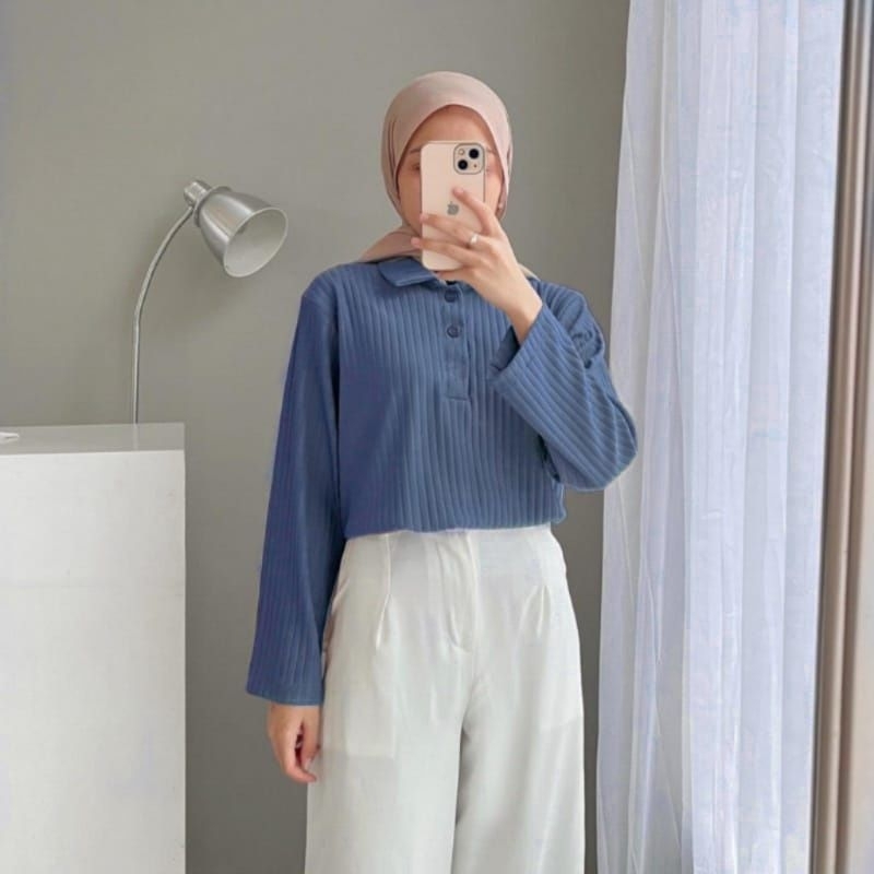 Enzy Kemeja Polo Shirt Knit Lengan Panjang