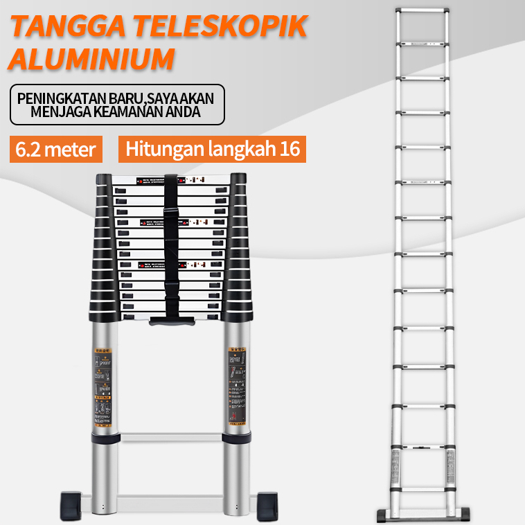 6.2 M Tangga Lipat Meter Paduan Aluminium Teleskopik Tangga Teleskopik Multifungsi Tangga anti selip paduan aluminium