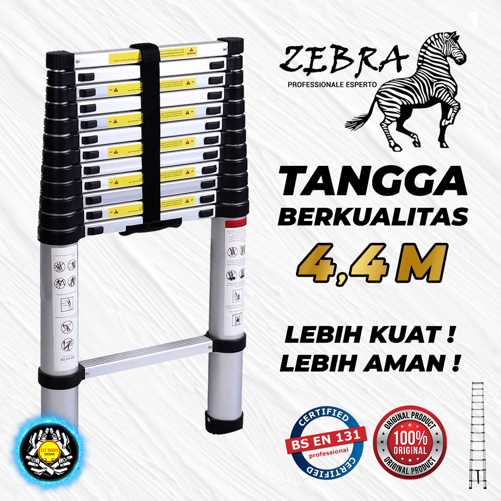 TANGGA TELESKOPIK 4,4 METER ZEBRA PREMIUM KUAT AMAN BAGUS / TELESCOPIC LADDER ALUMINIUM TELESKOP TEB
