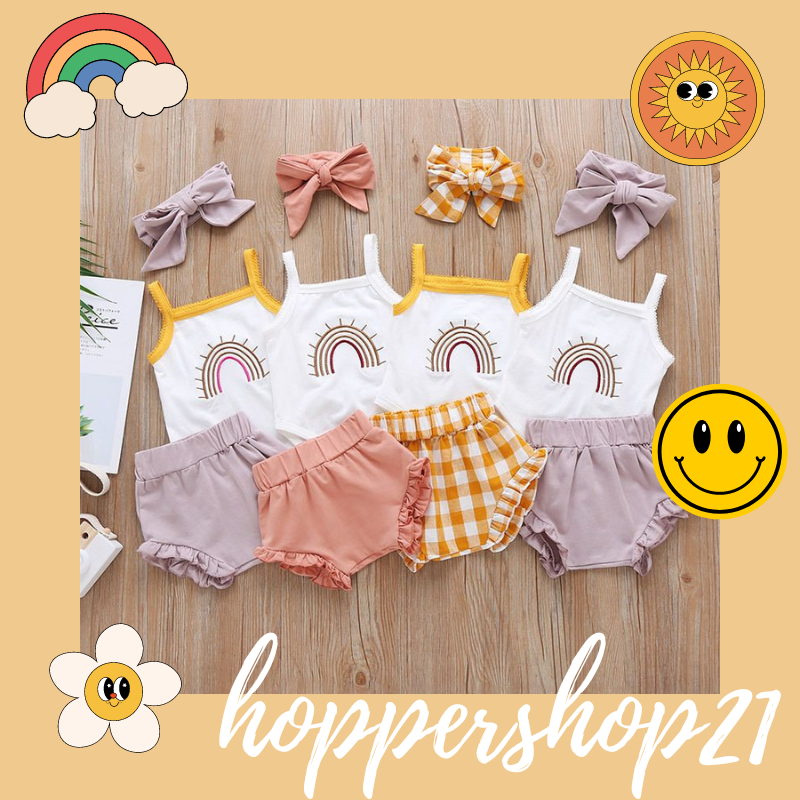 setelan bayi romper bayi set bando celana baju one set import PELANGI bordir celana pop casualbaju b