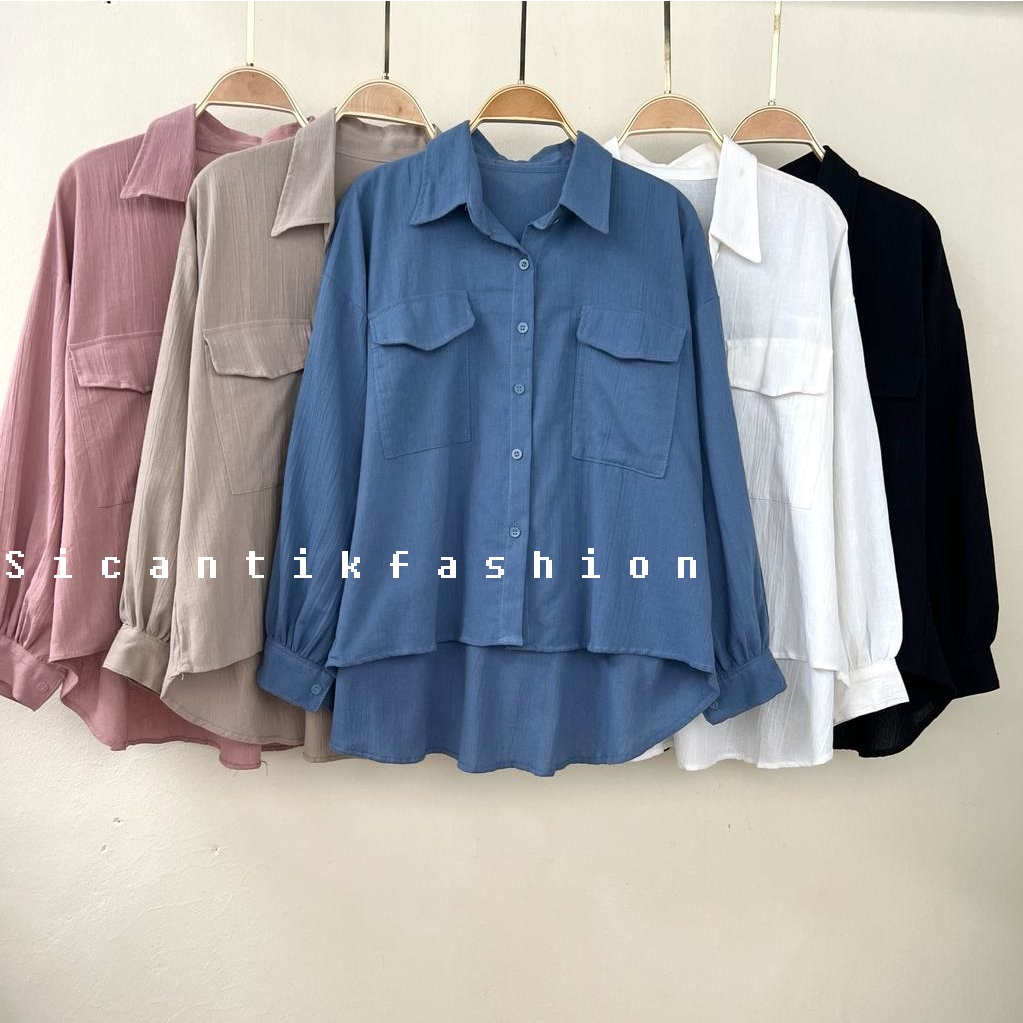 Kemeja Oversize Wanita Linen Crinkle  // Atasan Blouse Cewek Style Korean / Blouse linen / Kemeja Linen