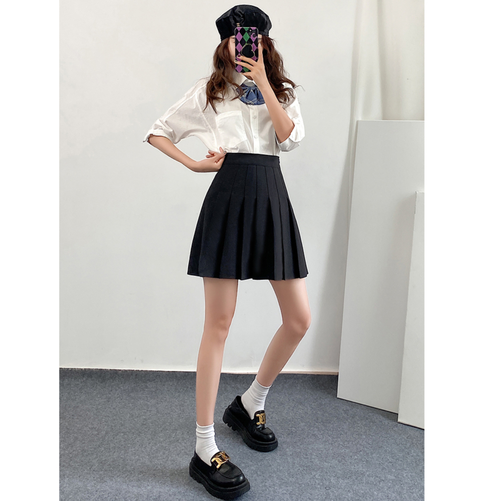 Mini Skirt Wanita Hitam Korean Rok Span Pendek Lipit Casual Skirt