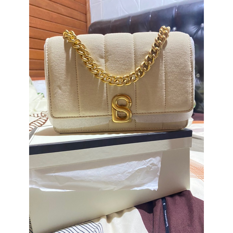 Prelove  Nora Denim bag warna beige Buttonscraves original