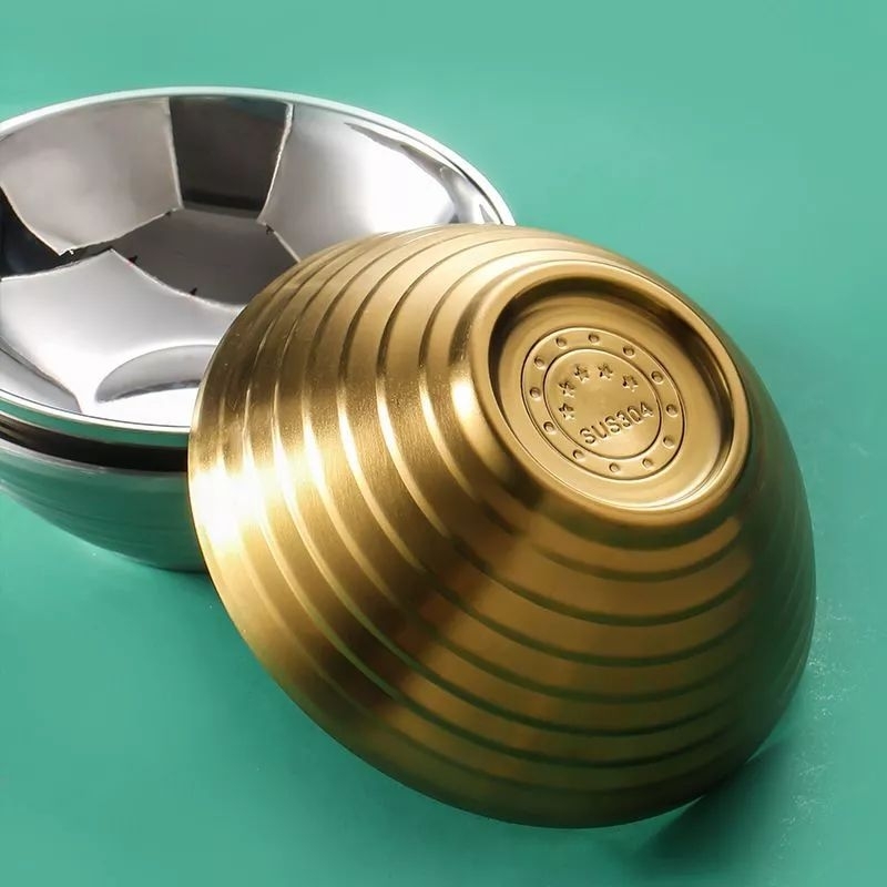 Bahan Tebal Mangkok Stainless 304 Emas Double Wall Gold Ramen Bowl / Mangkuk Korea / Mangkok Import / Mangkok Ramen