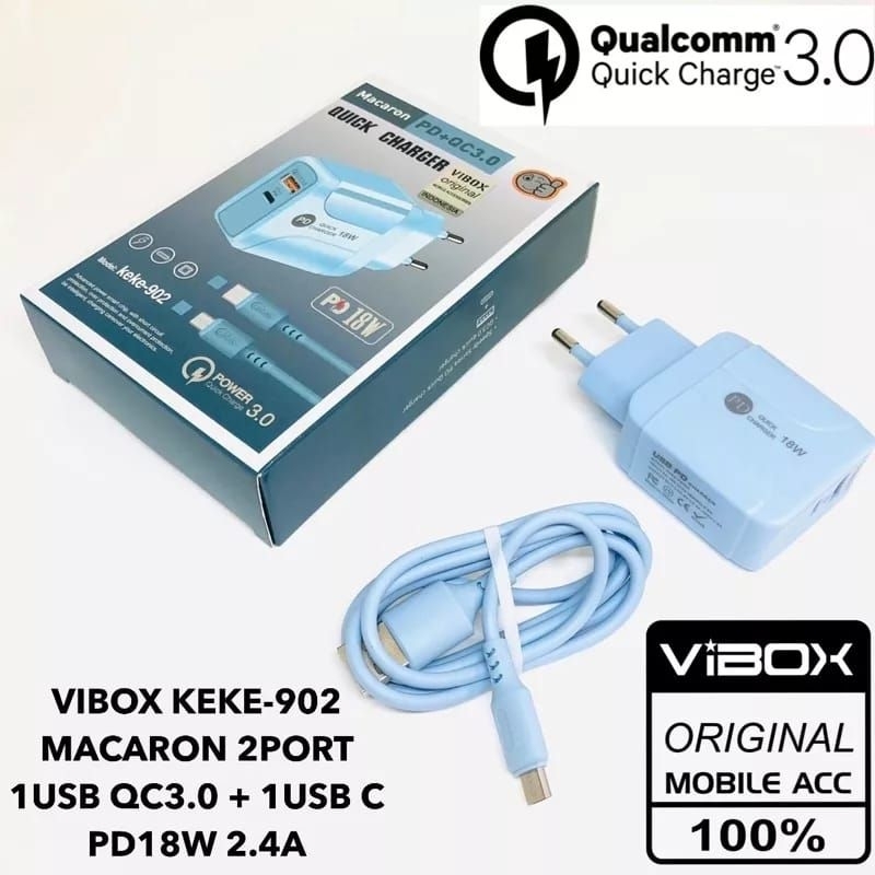 VIBOX charger macaron MICRO &amp; TYPE C 902+USB C QC 3.0