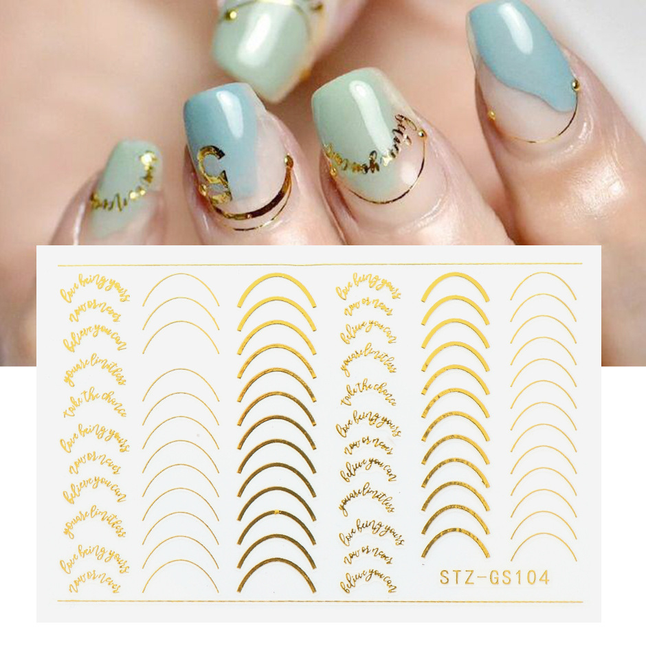 TAO Stiker Kuku Nail Art Sticker Geometric Garis Line Gold Silver Rosegold