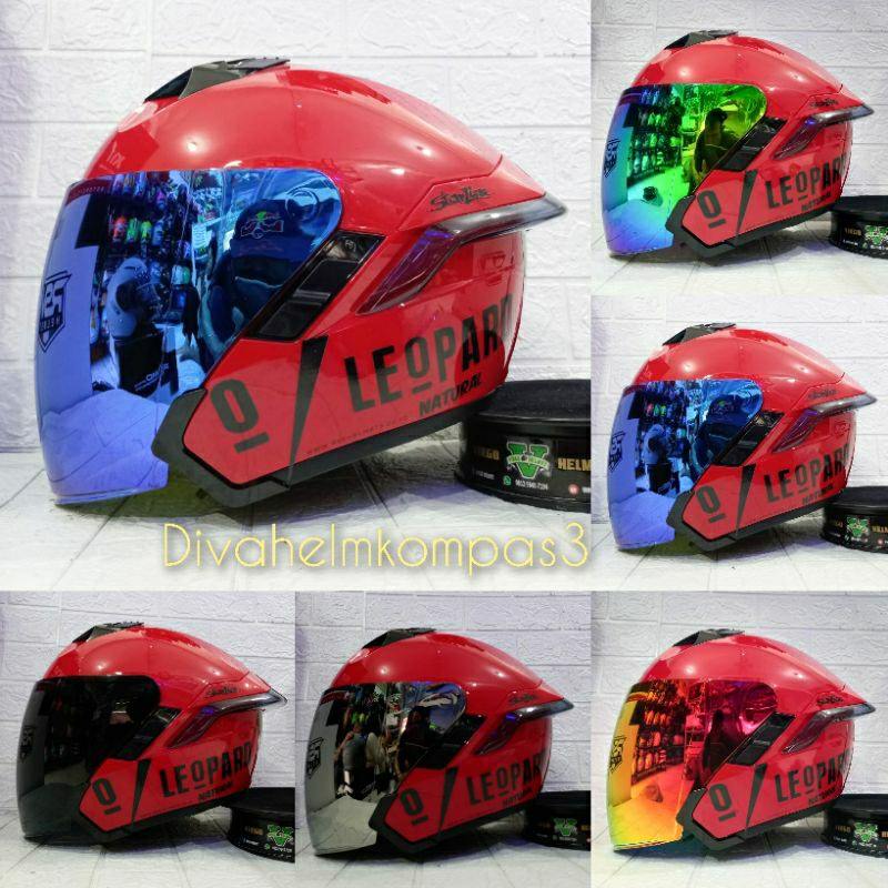 HELM RSV SV300 SOLID RED GLOSSY PAKET GANTENG LEOPARD