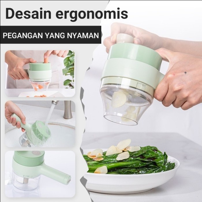 BFC4-Mini Chopper USB Charging 4IN1 Pemotong Sayur Genggam