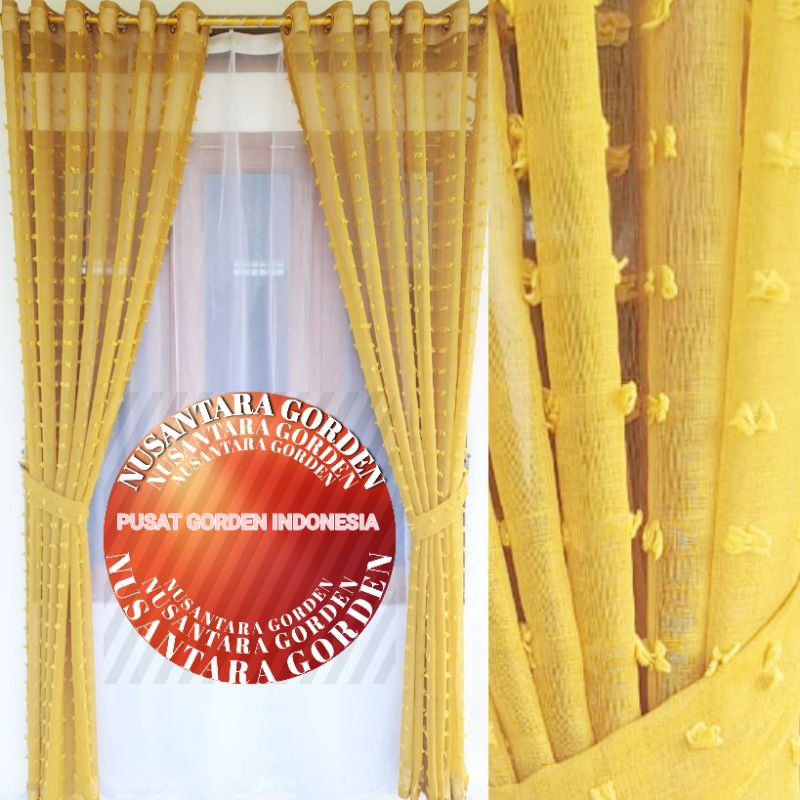 gorden jendela pintu minimalis vitrase Rubi kuning polos model smokring 6 lipatan 12 ring