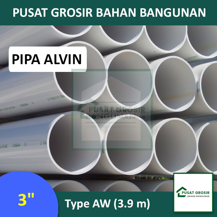 Pipa PVC 3" AW Merek Alvin Pipa Paralon 3inch AW Per Batang (3,9m)