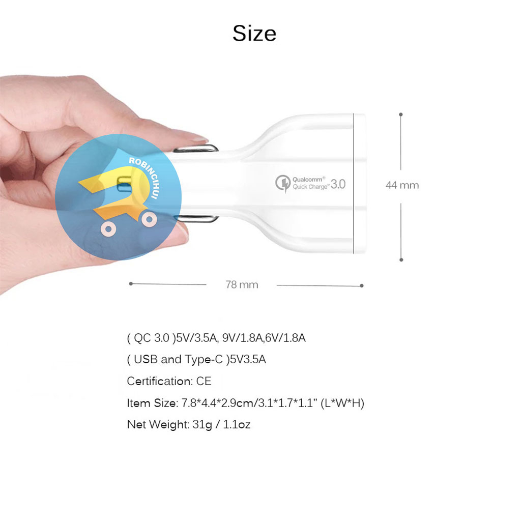 Charger Mobil Triple Port Quick Charger Type C dan Usb Qc 3.0 3.5A  / Adaptor Mobil / Car Charger / Colokan Mobil / Fast Charging / Adapter Mobil - Adaptor mobil Type C - Car Charger Type C - Colokan Mobil Type C - Adapter Mobil Type C