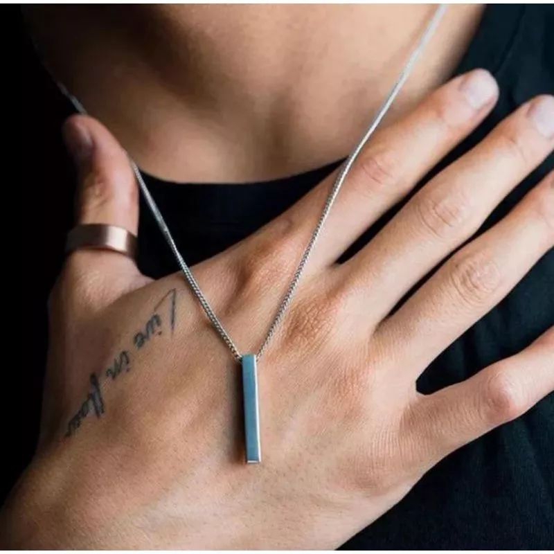 kalung titanium liontin balok pria/wanita