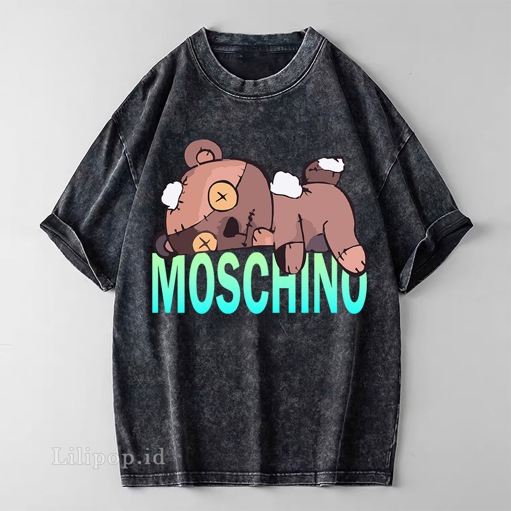 Kaos Baju Wash Tshirt Mocshino bear Wanita Pria Stone wash Baju Distro Basic Lengan Pendek unisex