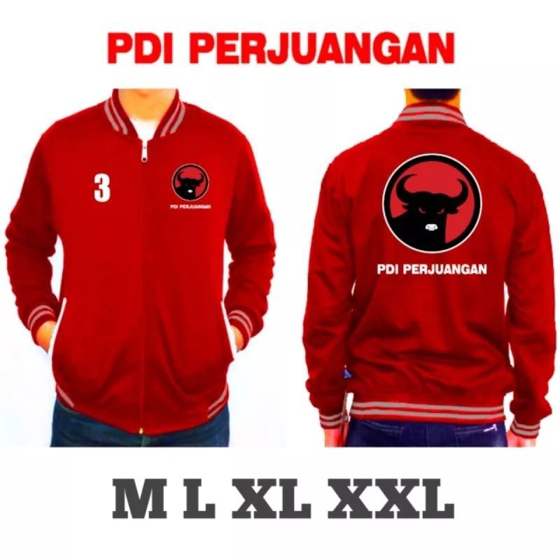 jaket PDI perjuangan 3 terbaru jaket versity merah logo PDI perjuangan