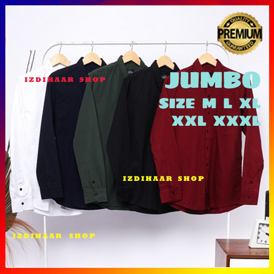 Kemeja Pria Lengan Panjang Polos Katun Warna  Kuning Kunyit Mustard JUMBO XXXL