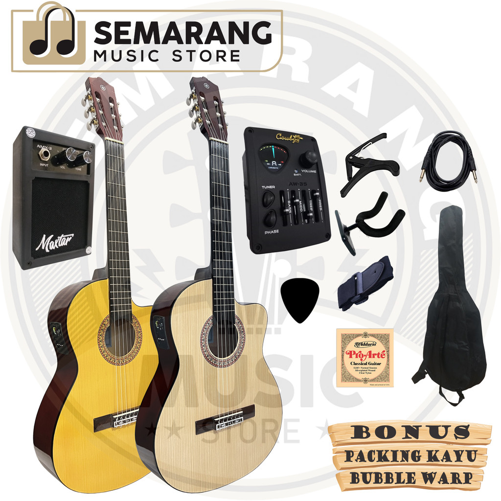 Gitar Klasik Elektrik Cutaway Nylon C315 Tanam Besi Gitar Klasik Elektrik Cutaway Equalizer Tuner Cowboy AW-35