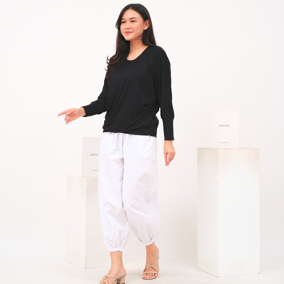 Basic Oversize Kaos Polos Wanita Batwing Spandex Rayon Panjang