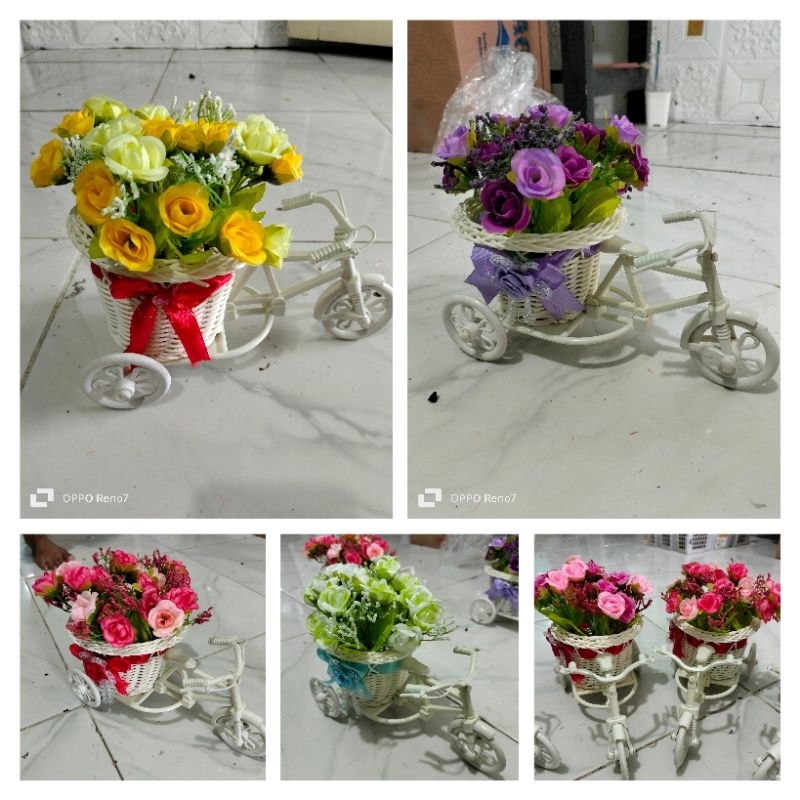 BUNGA MAWAR SEPEDA/BUNGA HIAS ARTIFICIAL/GROSIR KEMBANG/VAS ROTAN SEPEDA/VAS BECAK