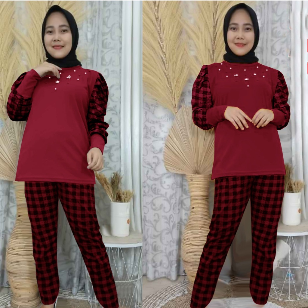 Pakaian Wanita One set Lengan Panjang Trend Kekinian/Set Soraya Mutiara AllSize/Bahan Voxy