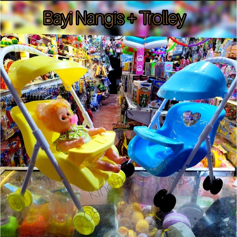 Mainan Anak Troli Bayi Nangis Ompeng Berbunyi Suara Tangis Empeng Trolley Dorong Roda Stroller Kado 