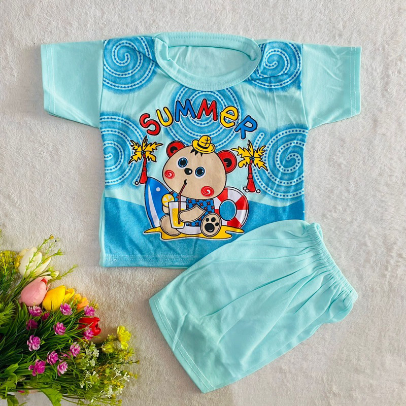 Setelan Anak 1 2 Tahun Anak Cowok Laki laki lengan pendek celana pendek Summer baby set lucu kekinian terbaru viral ( Setelan SUMMER Baby Dring )