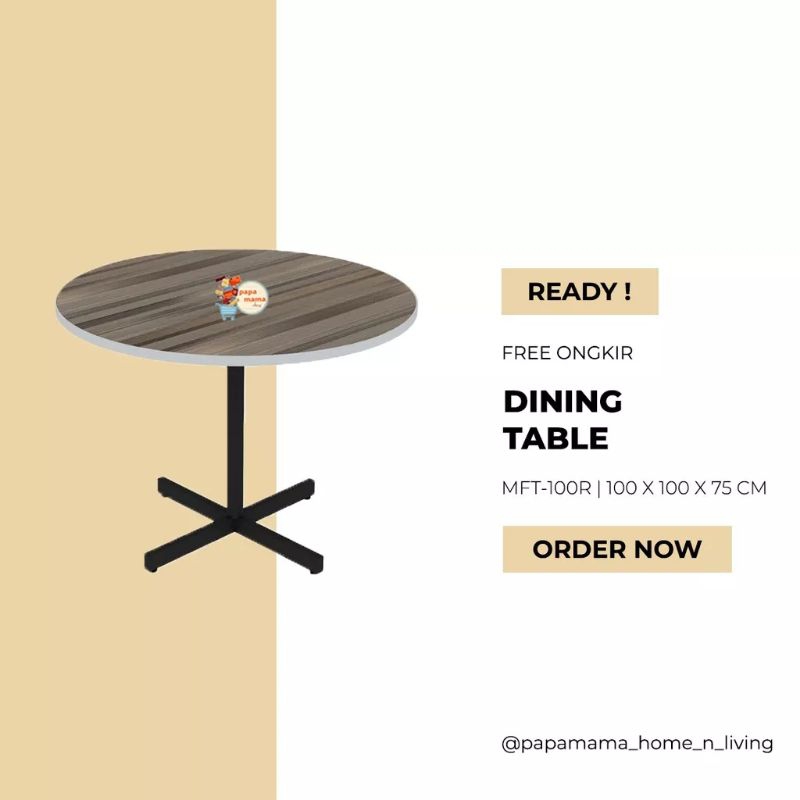 Meja Makan Minimalis - Meja Makan Bulat - Meja Cafe MFT-100R 100cm - Medan