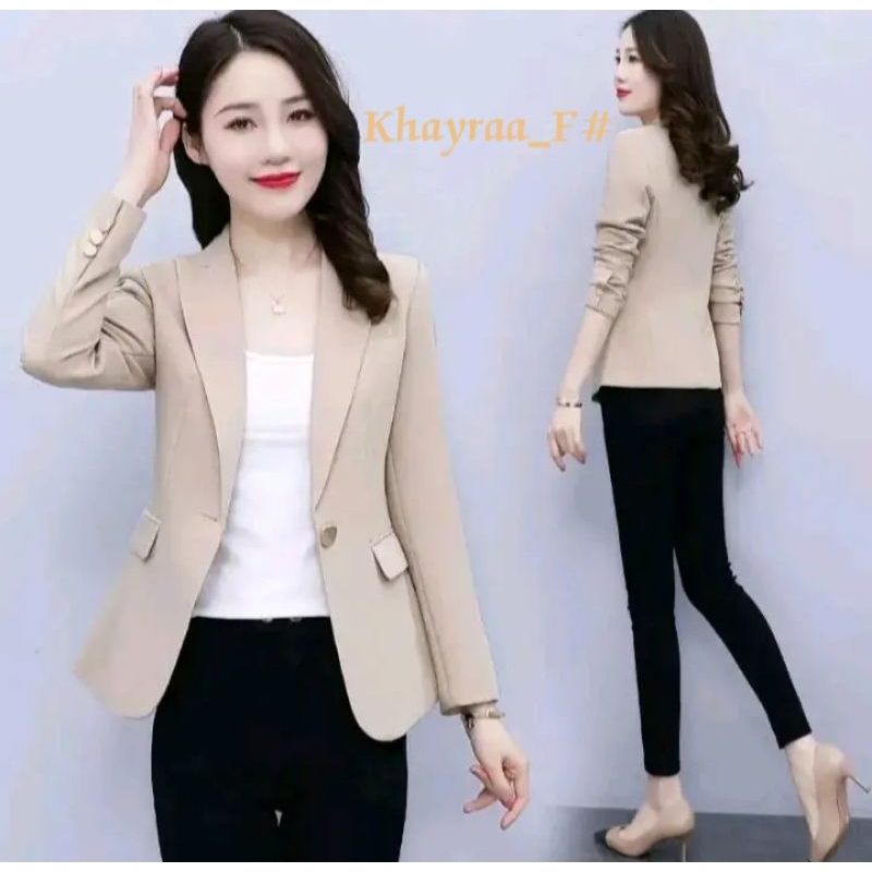 Blazer wanita Cream/Jas kantor cewe/Jas korea/Jas kekinian terbaru