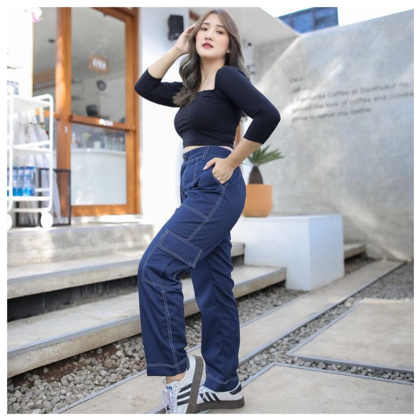 Amber Chino Cargo Pants Wanita / Celana Korea Cewek Terbaru / Baggy Kulot wanita pants