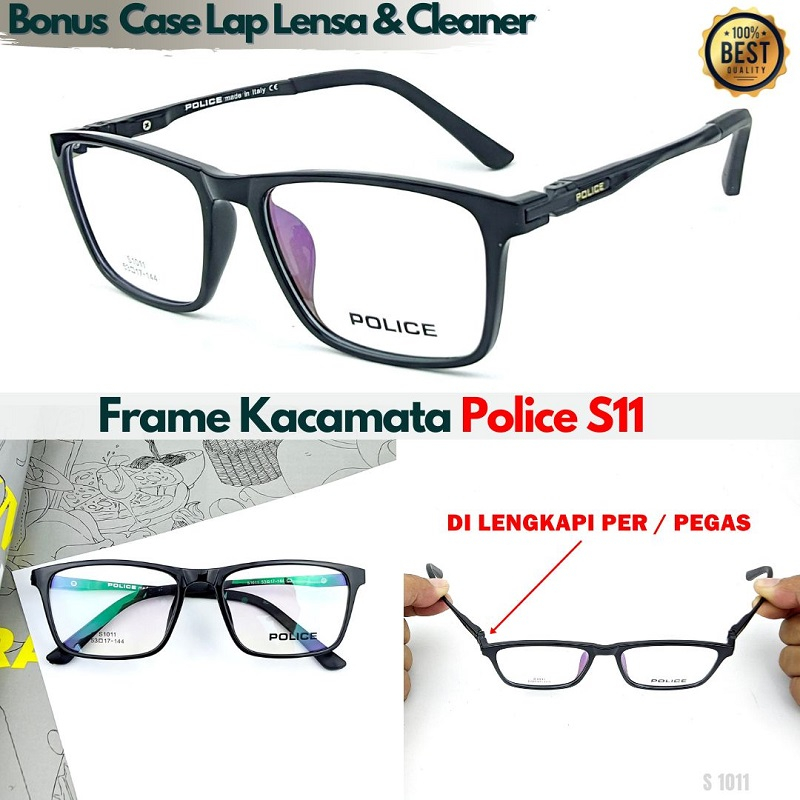 Frame Kacamata Pria Sporty Police S11 Lensa Normal Minus Baca Progresif Anti Radiasi Blueray Photocr