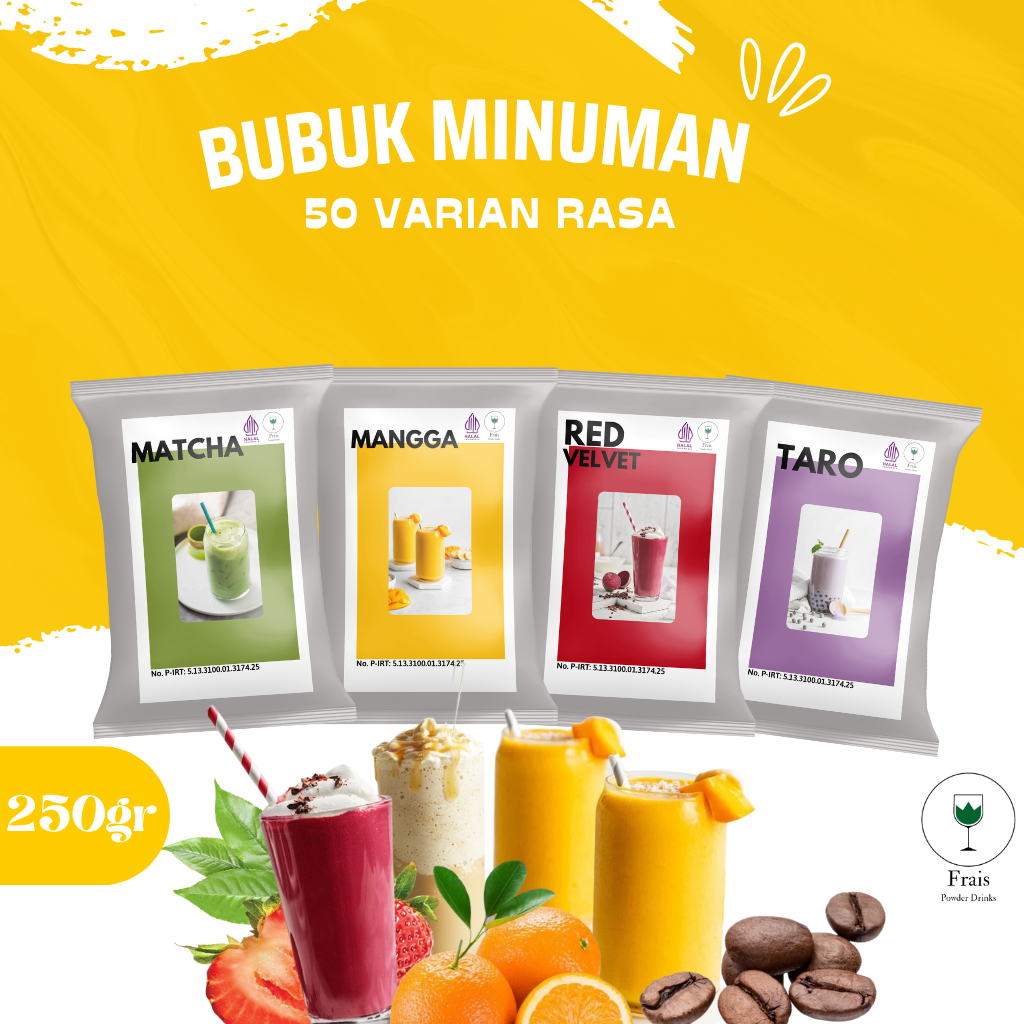 BUBUK MINUMAN RASA 250GR / SERBUK MINUMAN ANEKA RASA / BUBUK MINUMAN KEKINIAN / MINUMAN INSTAN / MINUMAN BOBA / BOBA DRINKS