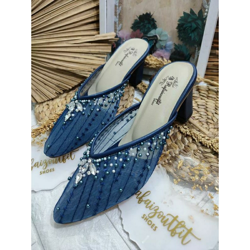 Sepatu wedding cantik Yohana navy 7cm tahu