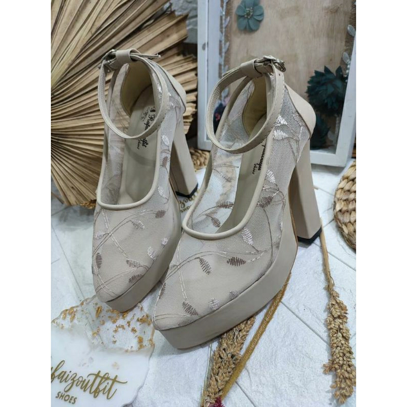 Sepatu wedding Cantik kalia Cream 12cm hak tahu