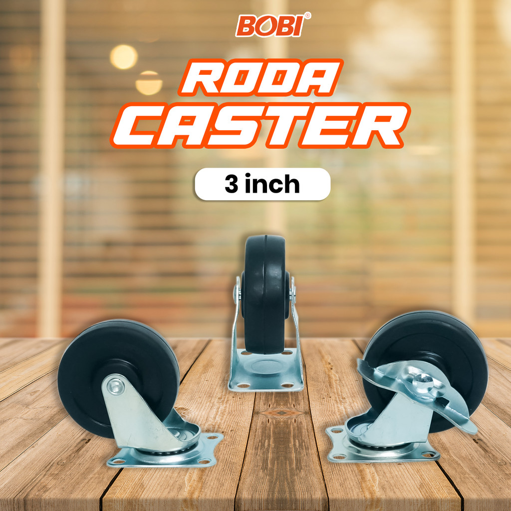 Roda Caster PVC NYLON // Roda Etalase Lemari 3 inch // Roda Serbaguna BOBI - Warna Random