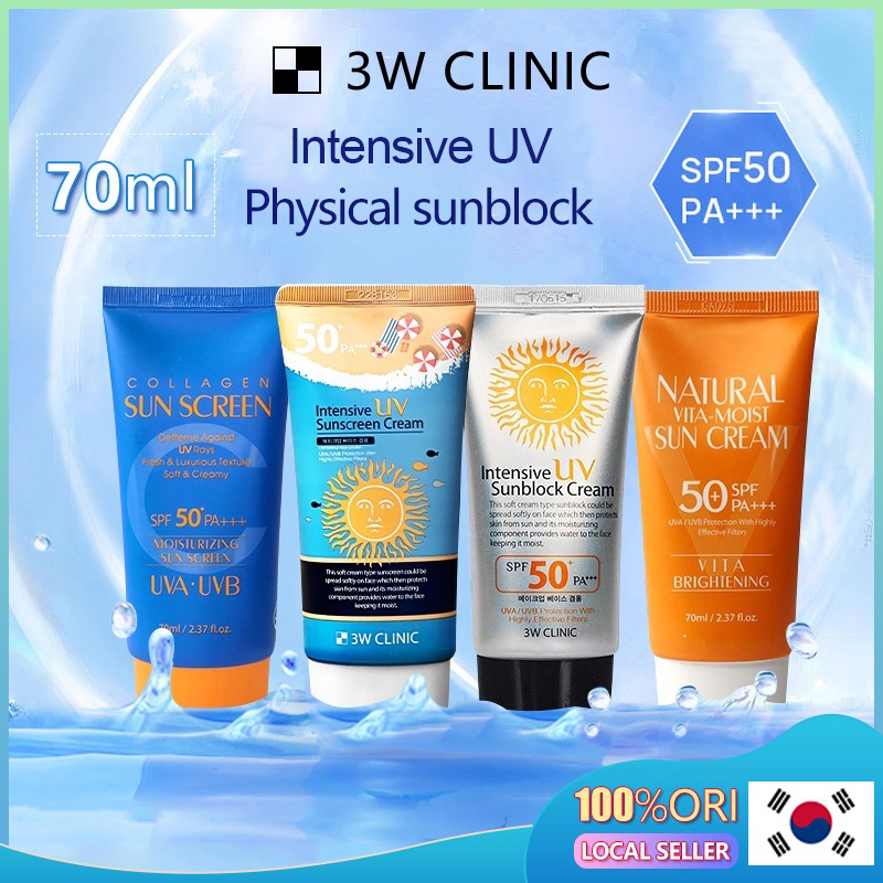 3W Clinic Sunscreen Cream 3w Clinic Intensive UV Sunblock Cream Spf 50+ Pa+++ 70ml / Vita-Moist Sunscreen /  Intensive Sunscreen / Collagen Sunscreen - Korea Original Sunscreen