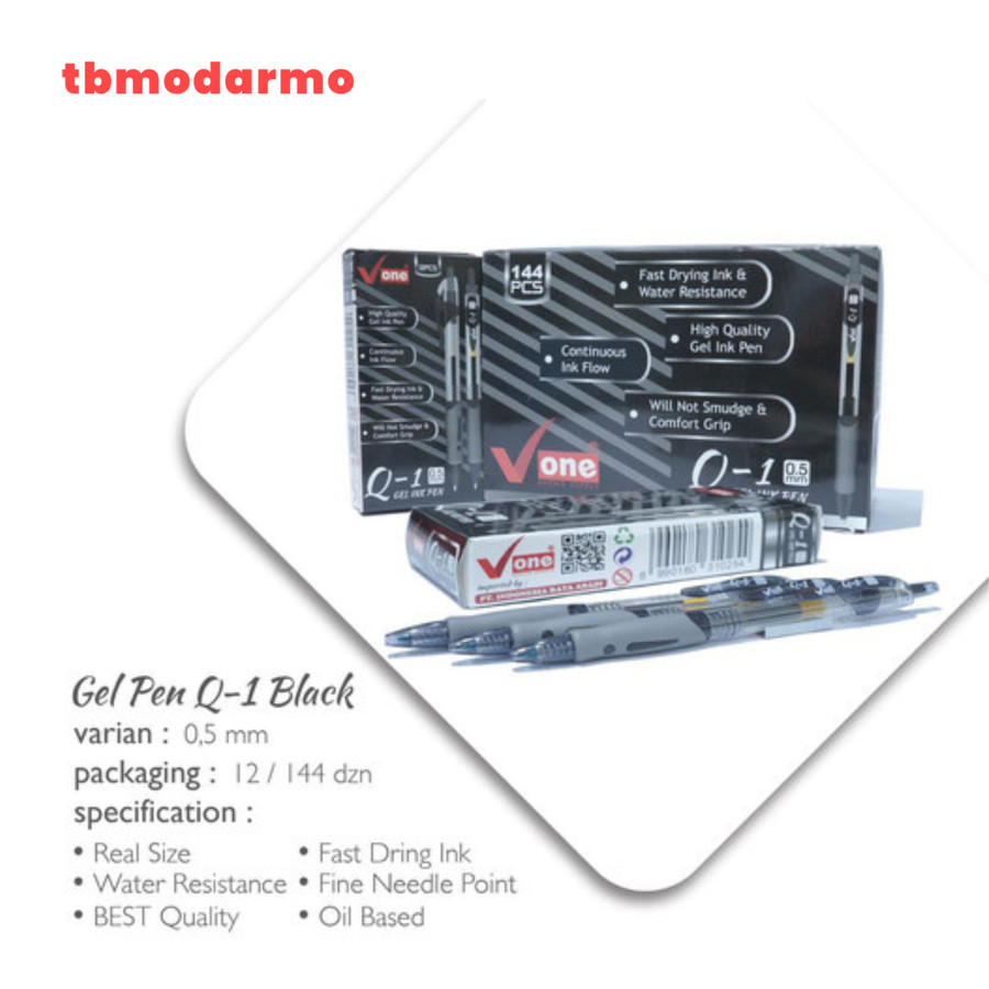 Bolpen Gel V One Q-1 Warna Hitam - Ecer